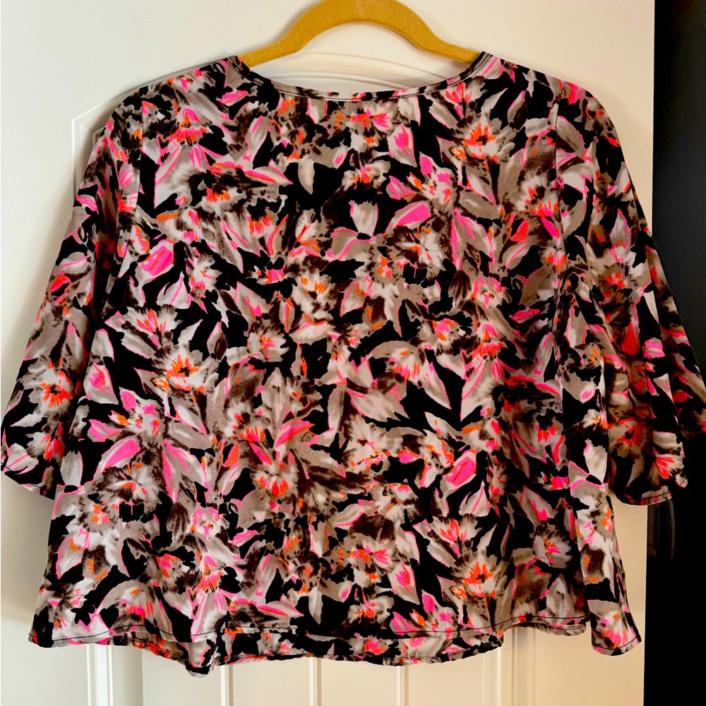 Blouse, Floral Print, Small, Pink, Grey, Black, & Orange